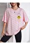 Emoji T-Shirt - Pink Printed Oversize Crew Neck Short Sleeve - 3