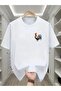 Rooster Printed White Cotton T-Shirt - Oversize Crew Neck Short Sleeve T-Shirt