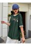 Uncool Nefti Green Body White Piping T-Shirt - Oversize Crew Neck Short Sleeve T-Shirt - 2