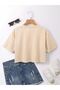 Minimal Hearts Printed Women's Crop Beige T-Shirt - 2