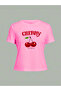 Cherry Happy Printed Pink Tshirt Mother Daughter Combination - Oversize Crew Neck T-Shirt - 3