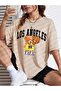 Basketball Bear T-Shirt - Beige Printed Oversize Crew Neck Short Sleeve