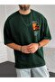 Beach Logo T-Shirt - Green Printed Oversize Crew Neck Short Sleeve