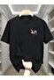 Rooster Printed Black Cotton T-Shirt - Oversize Crew Neck Short Sleeve T-Shirt