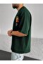 Beach Logo T-Shirt - Green Printed Oversize Crew Neck Short Sleeve - 4