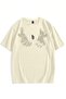 Men's Hand Print Oversize Beige Printed T-shirt - Crew Neck Short Sleeve Comfortable Fit T-Shirt - 2