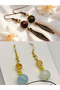 Tiger Eye & Aquamarine & Citrine Natural Stone 2-Piece Earring Set with Dangle - Ornate - 5 cm - Diamond Apparatus