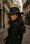 Women's Black Wide Brim Hat - Gold Color Buttons, Black Band, Stylish and Modern Design Spk1145 - 2