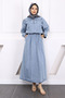 Blue Waist Elastic Pocket Denim Dress