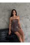 Women's Leopard Print Strapless Slit Mini Dress - 4