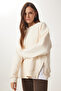 Zipper Detailed Shirred Sweatshirt Cream Lub0003
