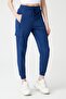 Women's Navy Blue Cargo Pocket Jogger Pants with Elastic Waist and Legs Cargo
