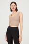 Beige V-Neck Lightly Supported Covered Sports Bra Vneck