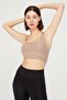 Beige Lightly Supported Covered Sports Bra with Back Detail - 2