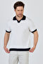 Garci̇a Men's White-Navy Blue Cotton Blended Capuchin Collar Slim Fit Polo Neck Knitwear T-Shirt - 6