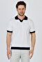 Garci̇a Men's White-Navy Blue Cotton Blended Capuchin Collar Slim Fit Polo Neck Knitwear T-Shirt - 3