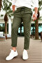 Khaki Lace-Up Slim Fit Jogger Men's Trousers