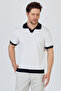 Garci̇a Men's White-Navy Blue Cotton Blended Capuchin Collar Slim Fit Polo Neck Knitwear T-Shirt - 5