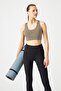 Khaki Supported Back Detailed Covered Sports Bra Strappy Back - 3