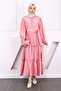 Pink Front Embroidered Waist Belted Dress - 2