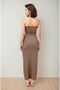 Women's Strapless Collar Long Dress with Drapelled Textured Flexible Fabric on the Sides - 5