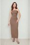 Women's Strapless Collar Long Dress with Drapelled Textured Flexible Fabric on the Sides - 2