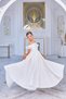 By Feyza Girls' Flared Formal Dress with Pearl Tulle Train and Rhinestone Satin, White, 7-14 Years - 2