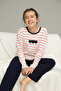 Red White Heart Pattern Cotton Crew Neck Knitted Pajamas Suit25241122 - 5
