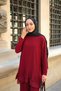 Women's Tulle Detail Double Suit Burgundy - 3