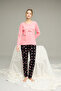 Salmon Ribbon Pattern Cotton Crew Neck Knitted Pajamas Suit25241132 - 3