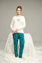 Ecru Ribbon Pattern Cotton Crew Neck Knitted Pajamas Suit25241159 - 3