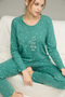 Green Score Pattern Cotton Crew Neck Knitted Pajamas Suit25241154 - 2