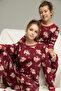 Burgundy Koala Print Cotton Crew Neck Knitted Pajama Set 25241141