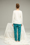 Ecru Ribbon Pattern Cotton Crew Neck Knitted Pajamas Suit25241159 - 4