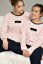Red White Heart Pattern Cotton Crew Neck Knitted Pajamas Suit25241122