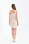 Beige Square Neck Belt Detailed Mini Crepe Dress |   Strappy Fitted Belted Casual Stylish Mini Dress |   Summer Modern Casual Women's Dress |   Elegant Crepe Fabric Dress - 6