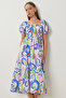 Balloon Sleeve Patterned Woven Dress Lfg0088 Lila Blue - 2
