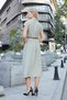 Women's Twill Modal Collar Off-Shoulder Double Sleeve Midi Length Knee-Length Dress (Leather Belt Included)-Light Hak - 7
