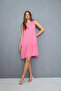 Women's Pink Flower Patterned Cycling Collar Skirt Ruffle Wrap Dress - 4