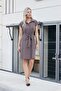 Women's Silky Modal Fabric Collar Off-Shoulder Knee-Length Belted Button Dress-Brown