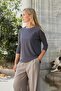 Women's Quality Modal Stretch Fabric Wide Zero Neck Capri Three Quarter Sleeve Lightweight Loose Blouse-Anthracite - 4