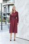 Women's Autumn Lycra-Free Modal Fabric Collar Side Pocket Leather Belt Long Sleeve Tea-Length Dress-B - 2