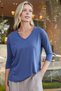 Women's Quality Modal Stretchy Fabric V-Neck Off-Shoulder Capri Three-Quarter Sleeve Lightweight Loose Blouse-Indigo - 5