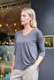 Women's Quality Modal Stretchy Fabric V-Neck Off-Shoulder Capri Three-Quarter Sleeve Lightweight Loose Blouse-Anthracite - 2