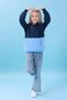 Unisex Hooded Kangaroo Pocket Color Block Hooded Winter Sweatshirt - Navy Blue/Baby Blue - 5