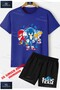 Children's Unisex “Sonic 3-Piece Cut Painted“ Custom Printed Crew Neck T-Shirt - Shorts Set