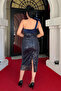 Beaded Fabric Bow Detail Pencil Dress - NAVY BLUE - 5