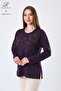 Women's Plum Plus Size Floral Patterned Stoned Slit Lycra Viscose Mother Combed Cotton Blouse - 2