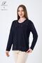 Women's Navy Blue Leaf Patterned Skirt and Stone Embellished Collar Lycra Viscose Mother Combed Cotton Blouse