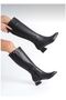 Women's Below Knee Black Heel Shiny Detailed Zippered Leather Look Long Boots - 2